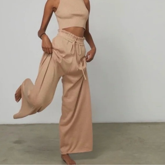 Lunya NWT Women’s Cozy Cotton Silk Relaxed Ankle Pant Lounge, Tan. Drawstring. M - Picture 2 of 13